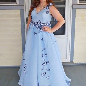 Light Blue Butterfly Prom Gown